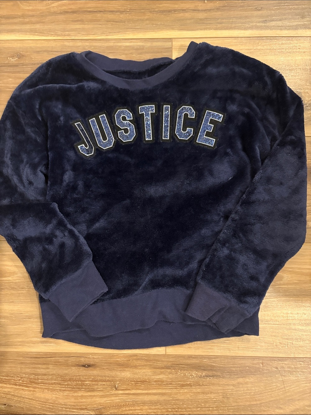 Justice Navy Plush Fleece Pullover with Sparkle Appliqué